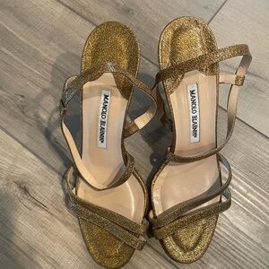 Manolo Blahnik copper/gold strapped heels size 39